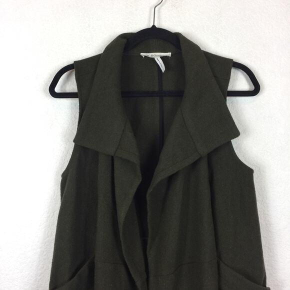 BCBGeneration Green Wool Long Open Front Military Duster Vest Size Small - Picture 3 of 12
